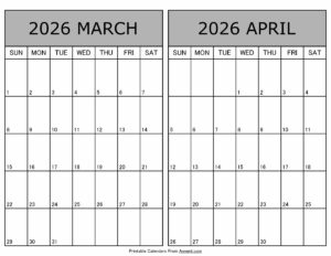 Printable March April 2026 Calendar