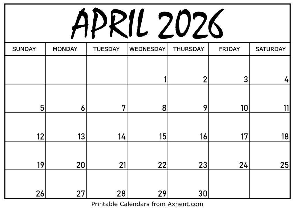 April 2026 Calendar Printable