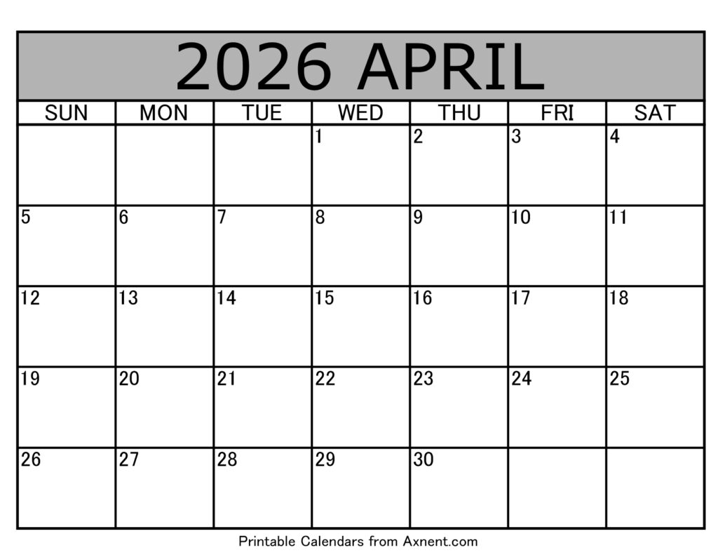 April 2026 Calendar Template