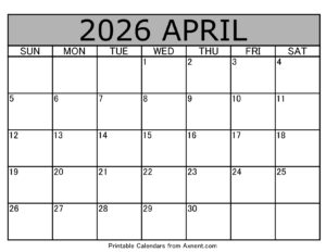 April 2026 Calendar Template