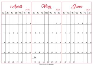 April May June 2026 Calendar