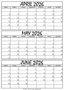 April May and June Calendar 2026