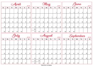 April to September Calendar 2026