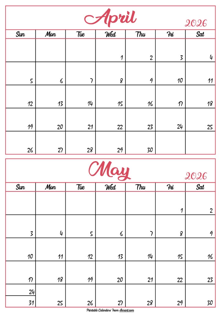 Calendar 2026 April May