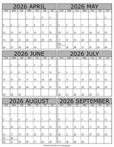 Calendar 2026 April to September