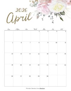 Calendar April 2026 Cute