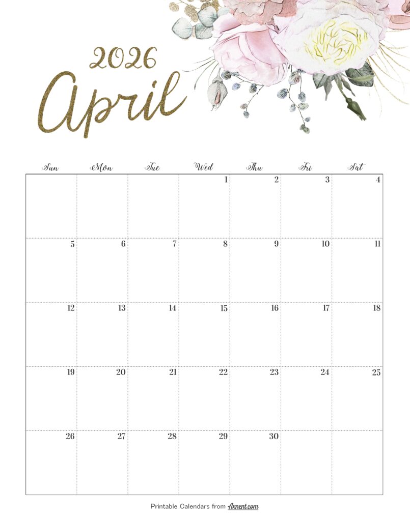 Calendar April 2026 Cute