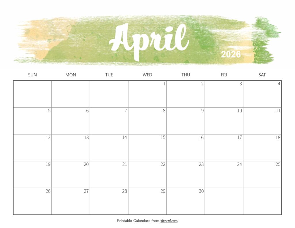Cute April 2026 Calendar Printable