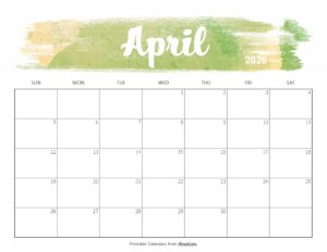 Cute April 2026 Calendar Printable