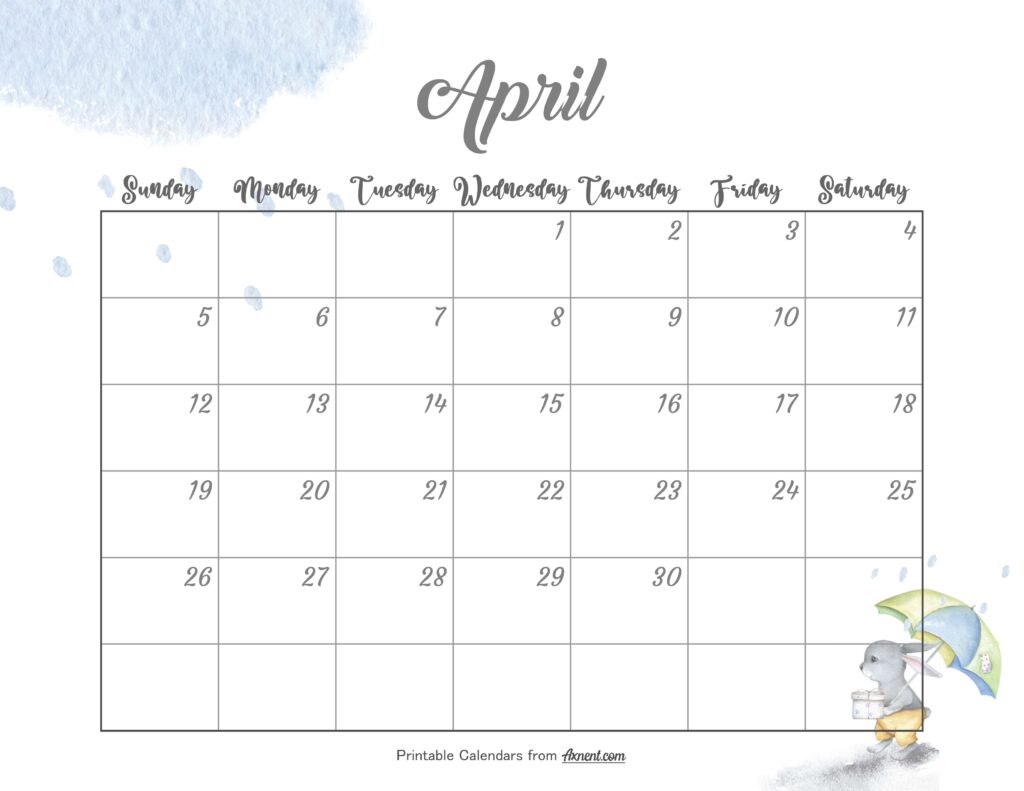 Cute April Calendar 2026