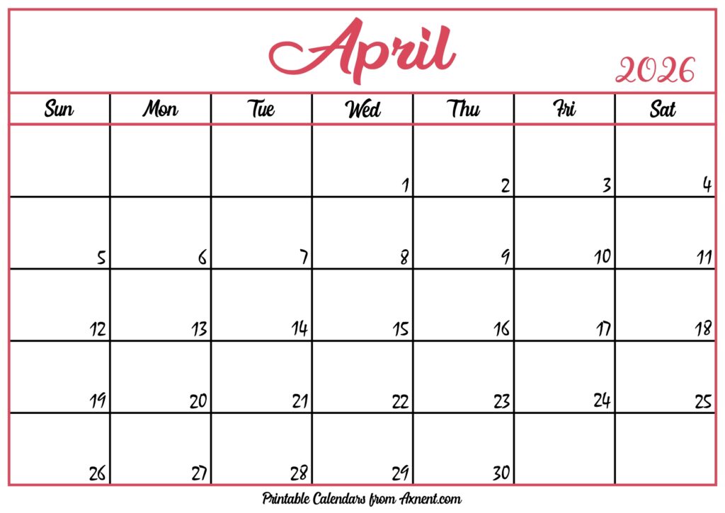 Free April Calendar 2026